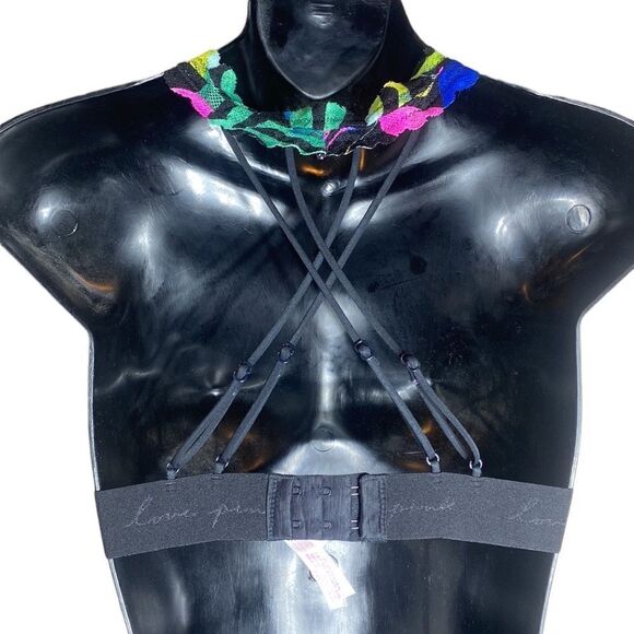 Victoria’s Secret PINK bralette colorful floral mesh strappy back logo band xs - Picture 4 of 5